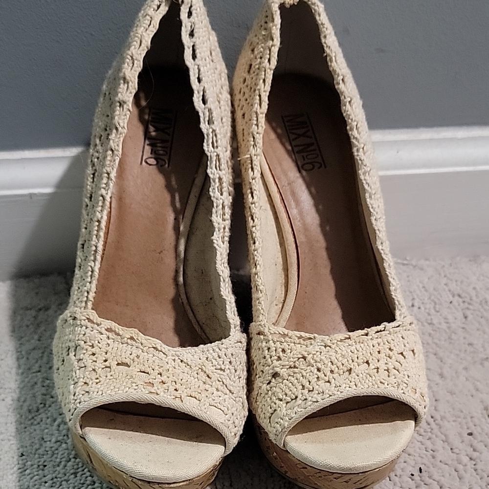 MaxMara Women's Cream Crochet Wedge Shoes